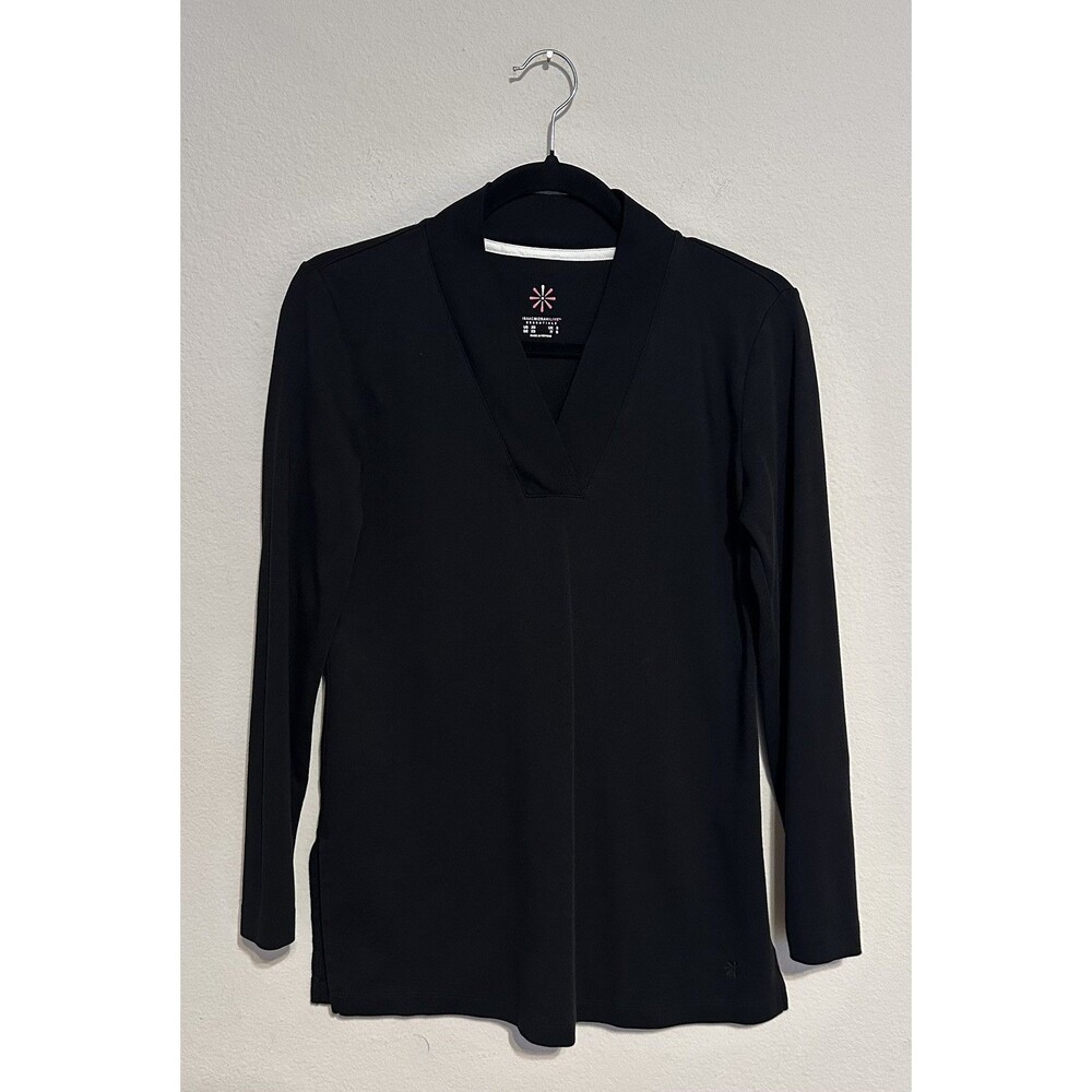Isaac Mizrahi Essentials Pima Cotton V-Neck Tunic Top Shirt Black Size XS
